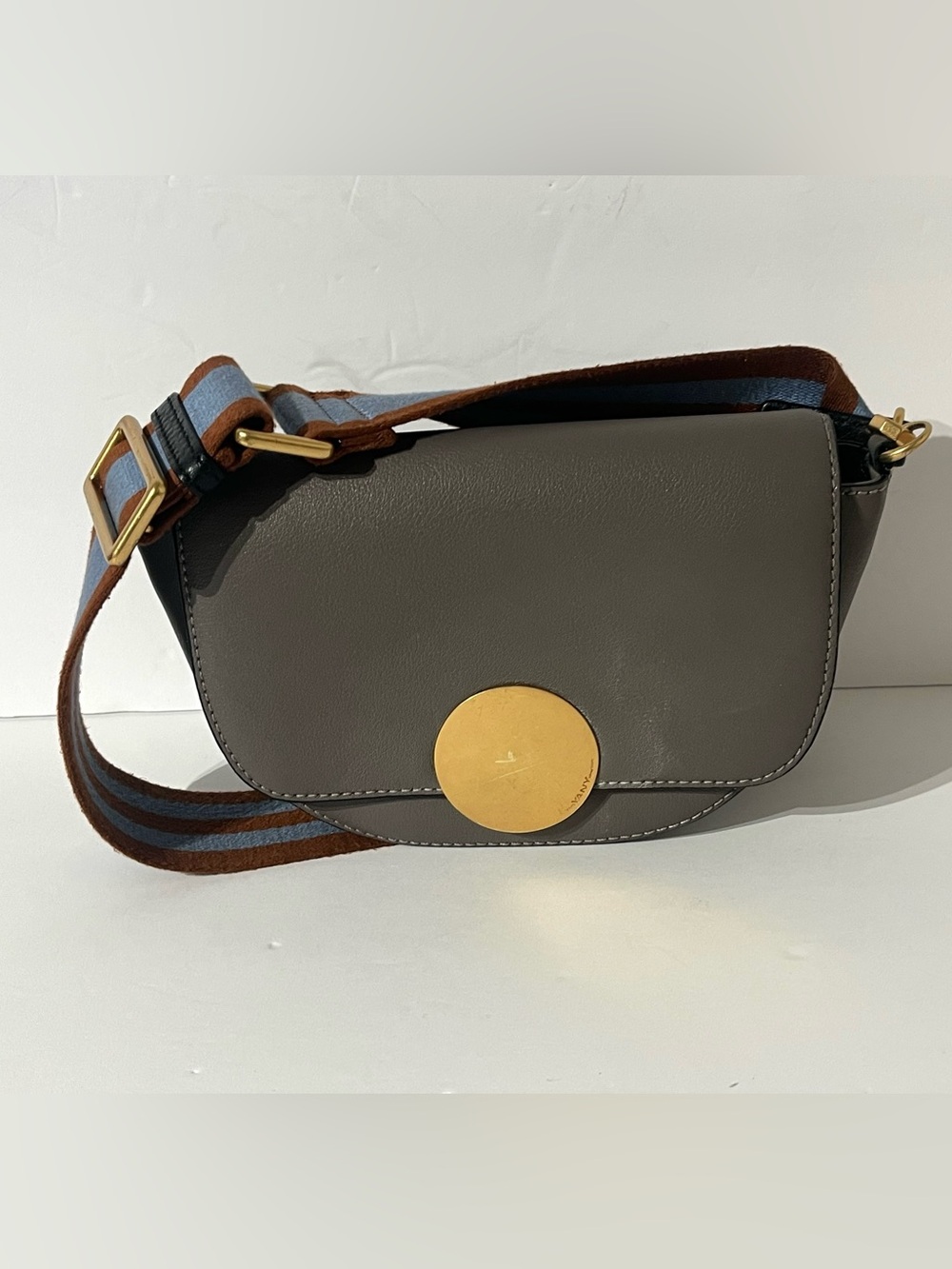 orYANY Lottie Saddle Bag Crossbody Gray Leather Adjustable Strap Small